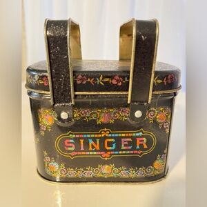 Vintage Singer Sewing Machine Bristol Ware Co. Tin Container Black Floral